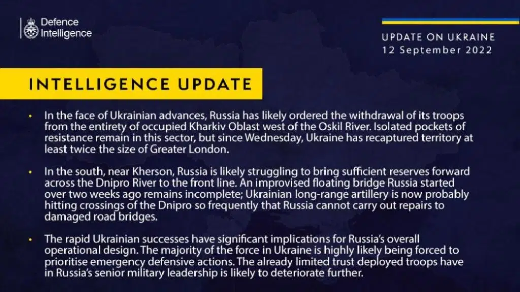 У британській розвідці підтвердили “панічний” втечу військ РФ на Харківщині