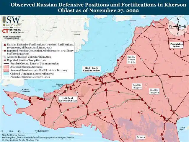 ISW показали, де і як окупанти окопуються на Правобережжі Дніпра