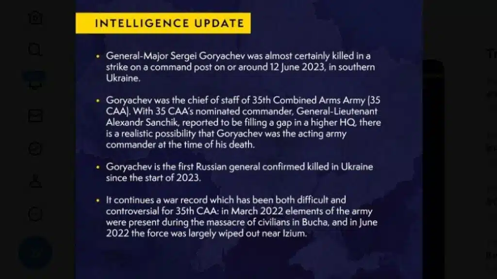 У британській розвідці озвучили деталі знищення в Україні відомого російського генерала