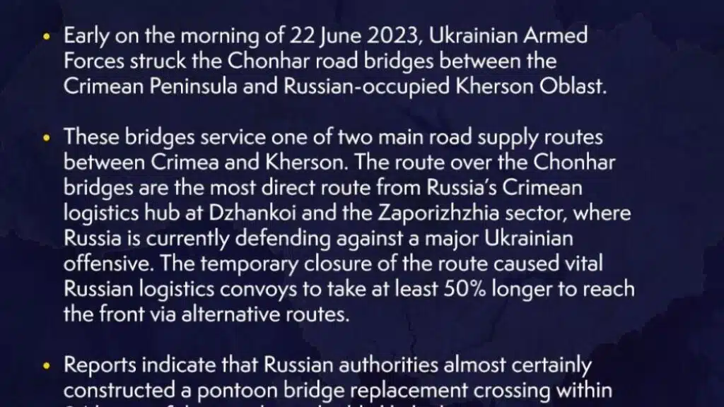 У британській розвідці розповіли про наслідки удару по автомобільних мостах у Чонгарі