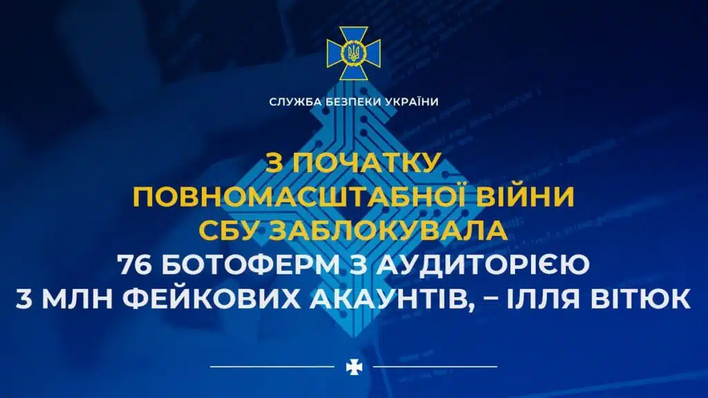 З початку повномасштабної війни СБУ заблокувала 76 ботоферм з аудиторією 3 млн фейкових акаунтів, – Ілля Вітюк