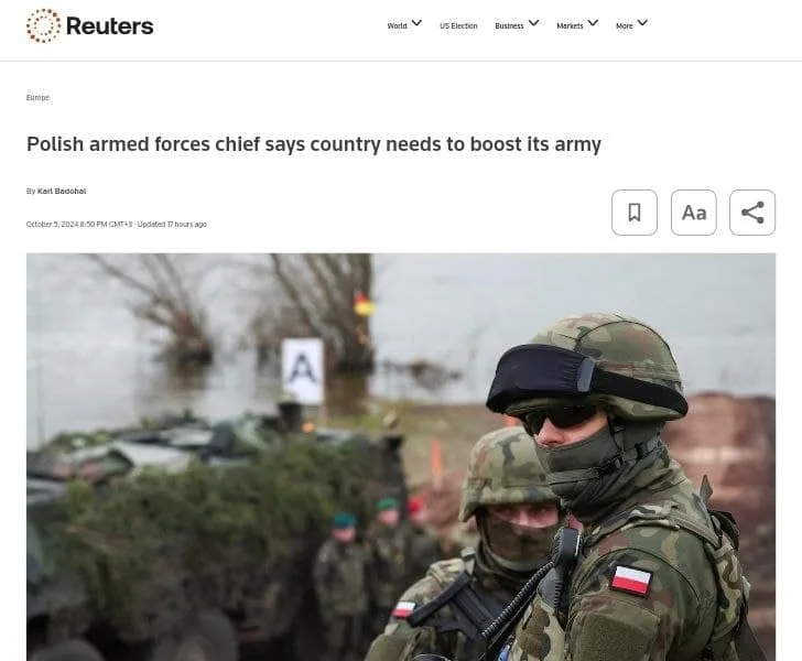 Генштаб Польщі заявив, що країна має бути готова до війни