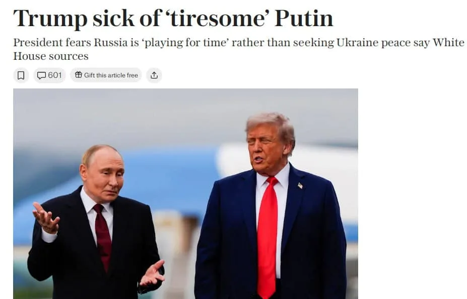 Трамп вважає путіна перешкодою до миру та втомився від його ігор